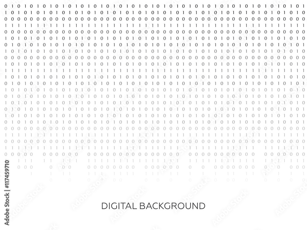 Binary code black and white background with digits