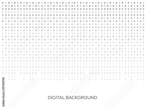 Binary code black and white background with digits