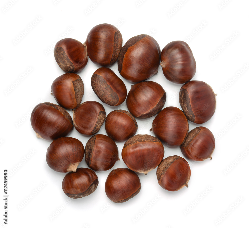 Top view of whole shelled raw chestnuts Top view of whole shelled raw chestnuts