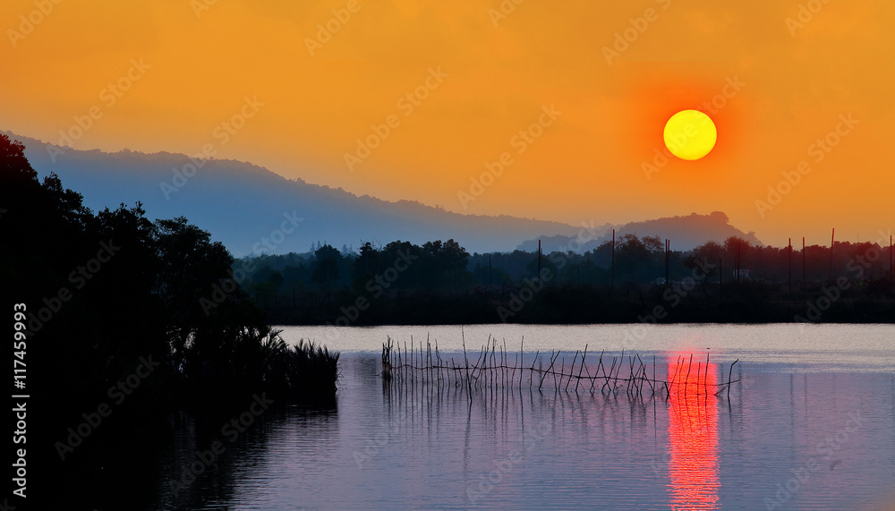 Beautiful Landscape silhouette  sunrise in morning at Chanthabur