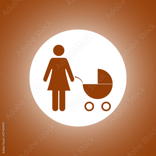 Woman with pram pictogram flat icon