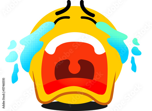 Very sad emoticon crying with opened mouth