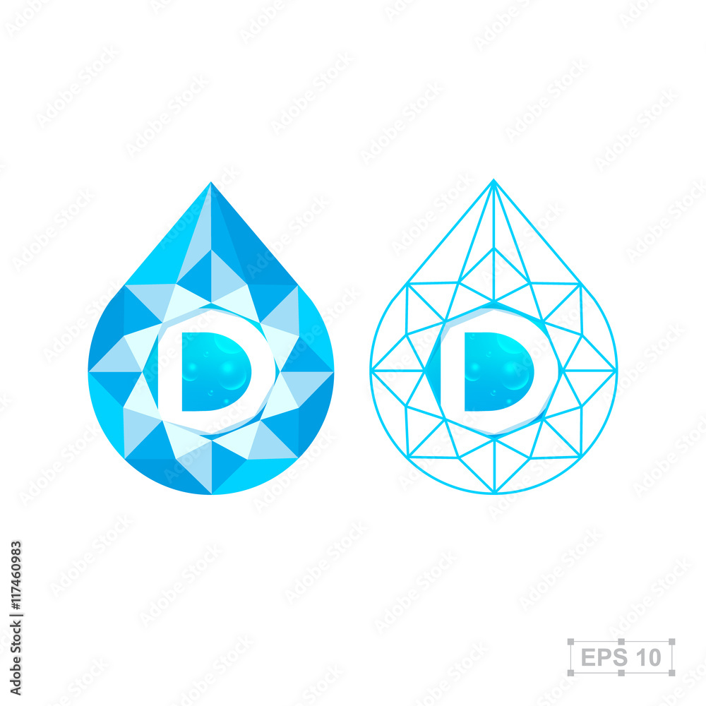 D letter with diamond,vector crystal modern water drop logo D letter with diamond,vector crystal modern water drop logo