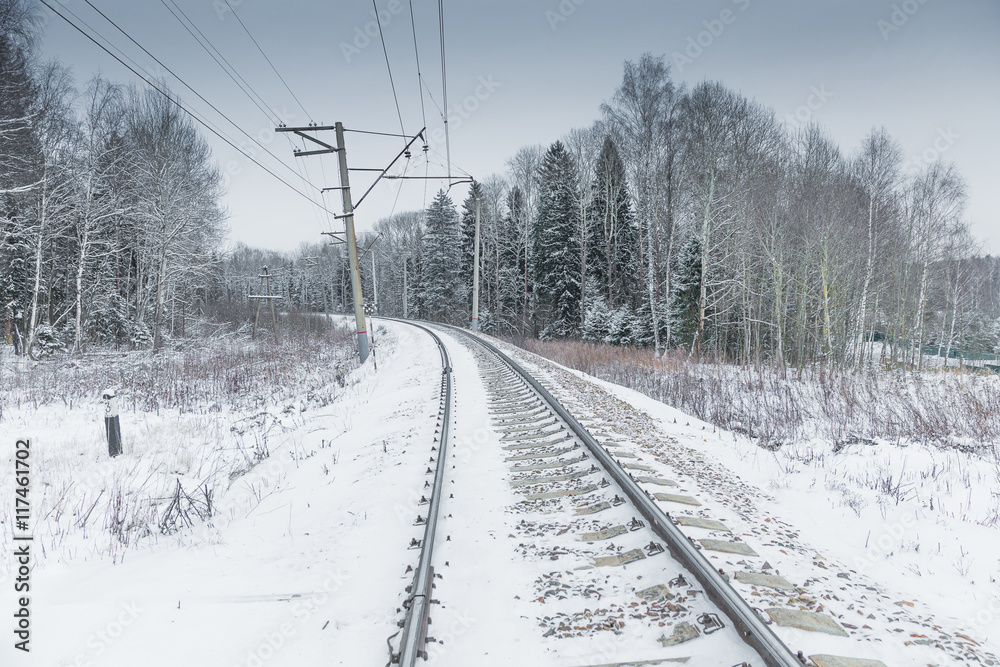Snow covered railway crossing Snow covered railway crossing