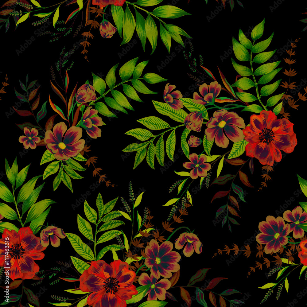 flowers on black pattern flowers on black pattern