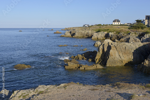 Rocky wild coast (Côte sauvage in French) of Le Pouliguen in Pays de la Loire region in western France photo