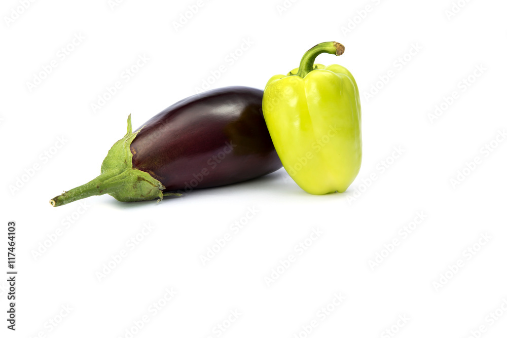 pepper eggplant on white