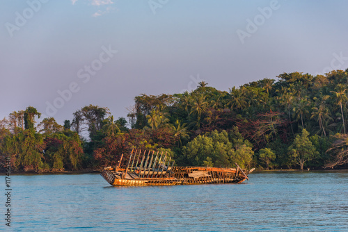 Old shipwreck stranded at Koh Mak, Thailand.