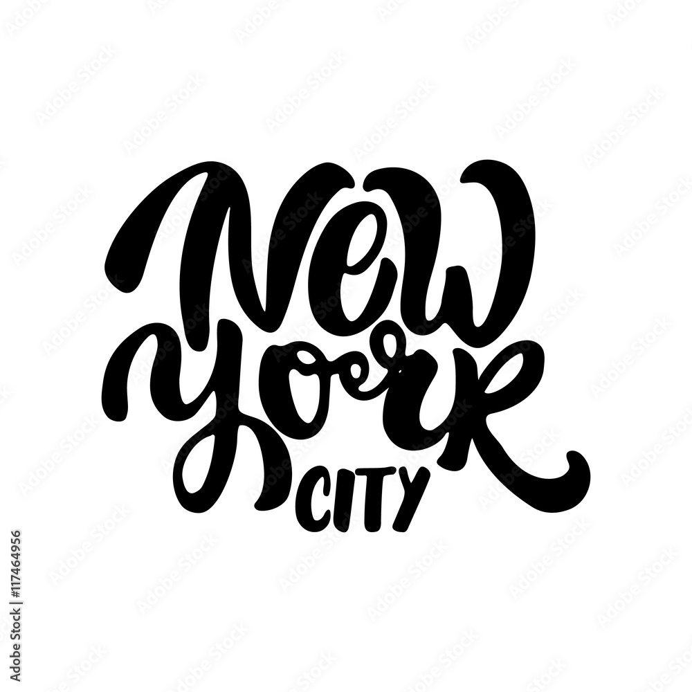 Obraz premium New york city - hand drawn lettering phrase isolated on the white background. Fun brush ink inscription for photo overlays, greeting card or t-shirt print, poster design