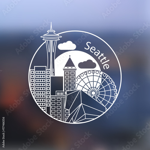 Seattle one line design on blurred background
