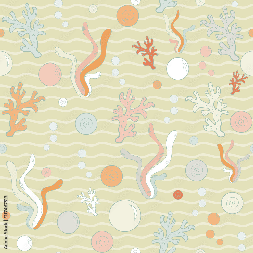 Vector abstract sea algae seamless pattern with marine plant Vector abstract sea algae seamless pattern with marine plant