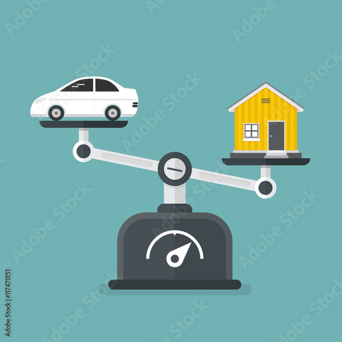 Value of Real Estate. Concept of compare with car and home. vector