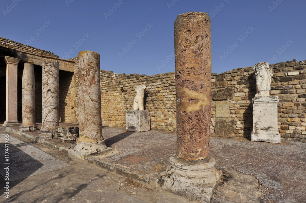 Site des Villas Romaines et ses colonnes à Carthage, en Tunisie, Afrique du Nord. Site des Villas Romaines et ses colonnes à Carthage, en Tunisie, Afrique du Nord.