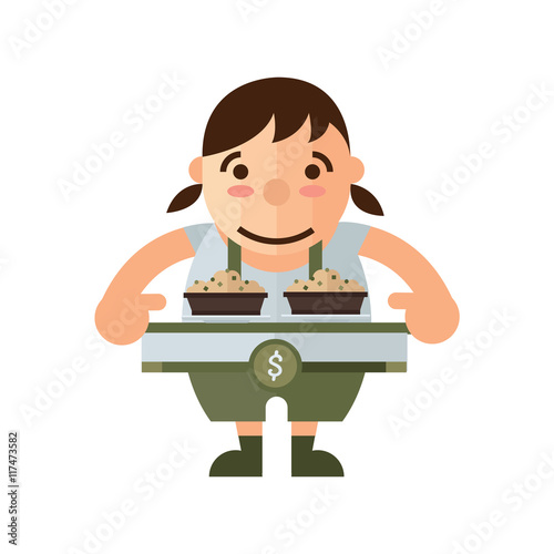 woman and box lunch icon, brown Color