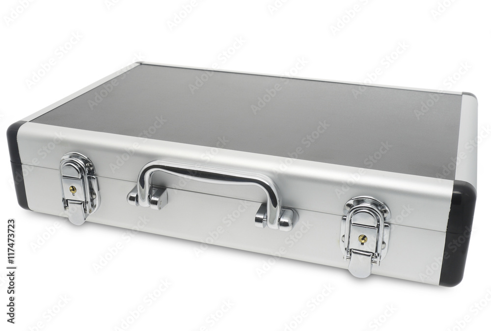 metallic suitcase isolated on white background. metallic suitcase isolated on white background.