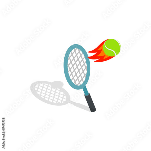 Flying tennis ball icon in isometric 3d style isolated on white background