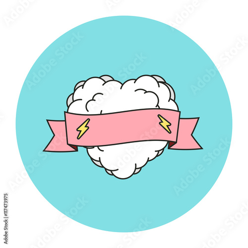 Illustration of a heart made of vapor of electronic cigarettes, vaping love, vape heart, ribbon with space for text, flat vector art