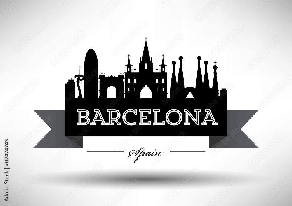 Vector Barcelona City Skyline Design