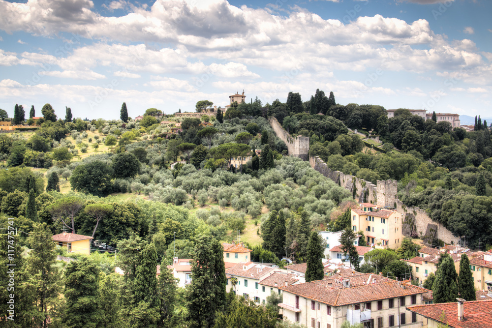 Tuscany landscape with some houses seen from piazzale Michelangelo in Florence, Italy
