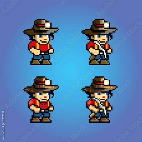 pixel art adventure game character, video game layer vector illustration