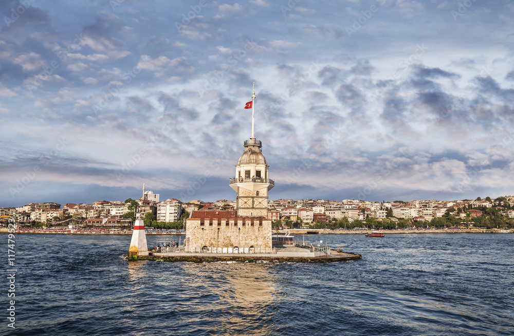 View of the Maiden tower in the early morning, Istanbul Turkey