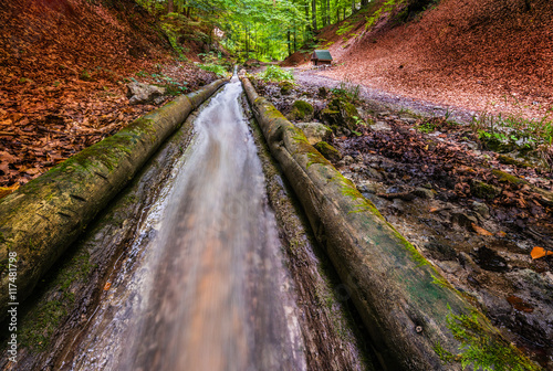 Closeup of Flowing Water in Water Channel in the Valley of Rakytovo, Harmanec, Slovakia