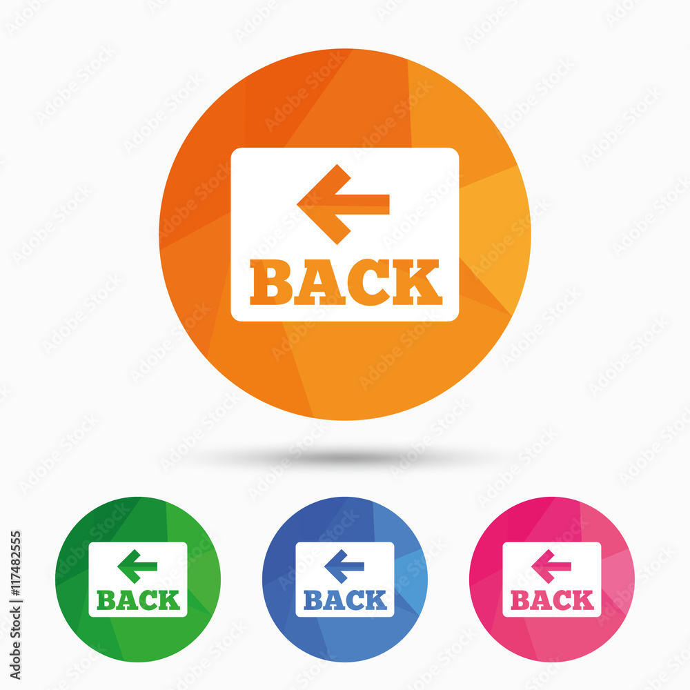 Arrow sign icon. Back button. Navigation symbol Arrow sign icon. Back button. Navigation symbol