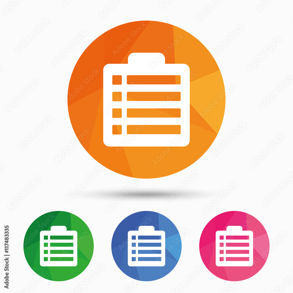 Checklist sign icon. Control list symbol. Checklist sign icon. Control list symbol.