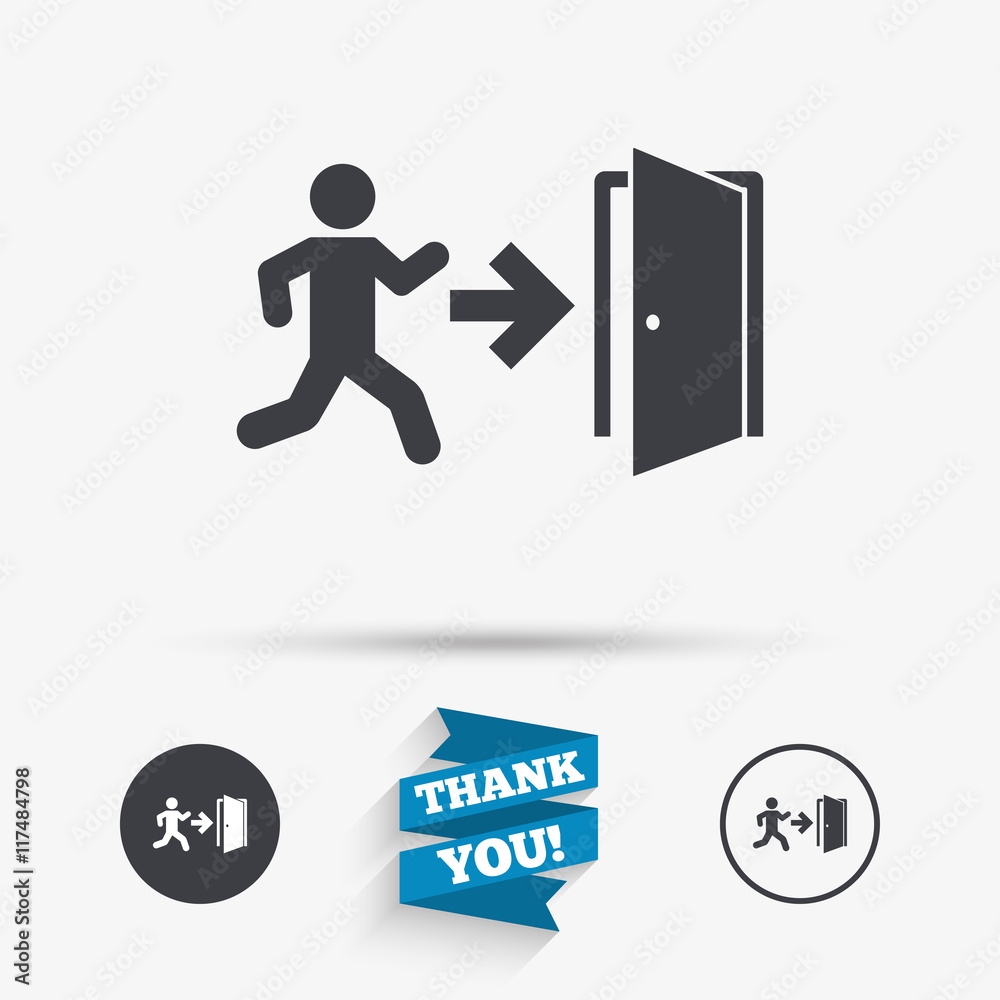 Emergency exit sign icon. Door with right arrow. Emergency exit sign icon. Door with right arrow.