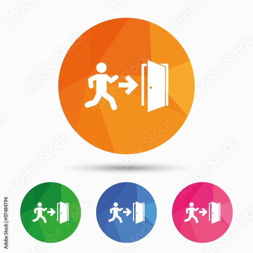 Emergency exit sign icon. Door with right arrow.