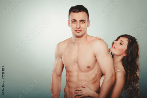 Canvas Print Sexy couple. Half naked man and woman in lingerie.