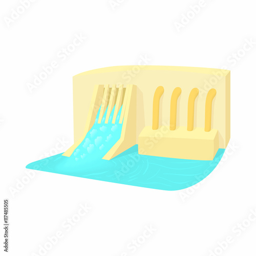 Water dam icon in cartoon style isolated on white background. Hoarding symbol