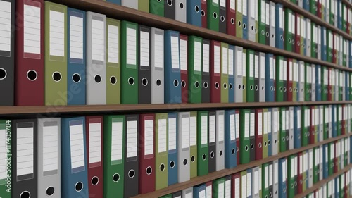 Office binders horizontal dolly shot. 4K seamless loop able animation