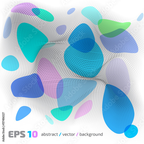 Amorphous circles, dashed line and a gray field.