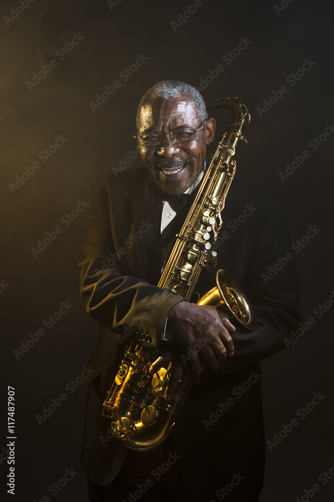 Naklejka premium African American Saxophonist Sax Jazz Music