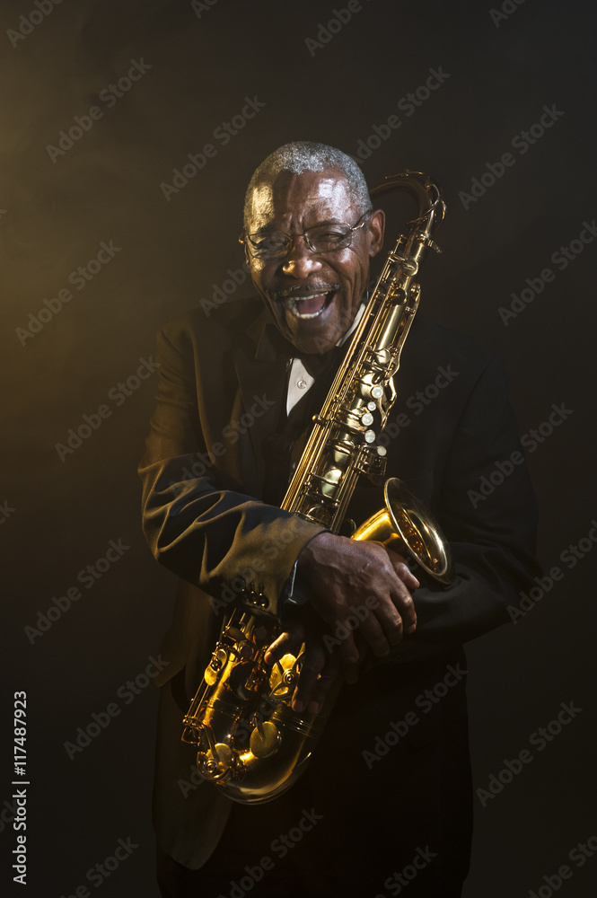 Naklejka premium African American Saxophonist Sax Jazz Music