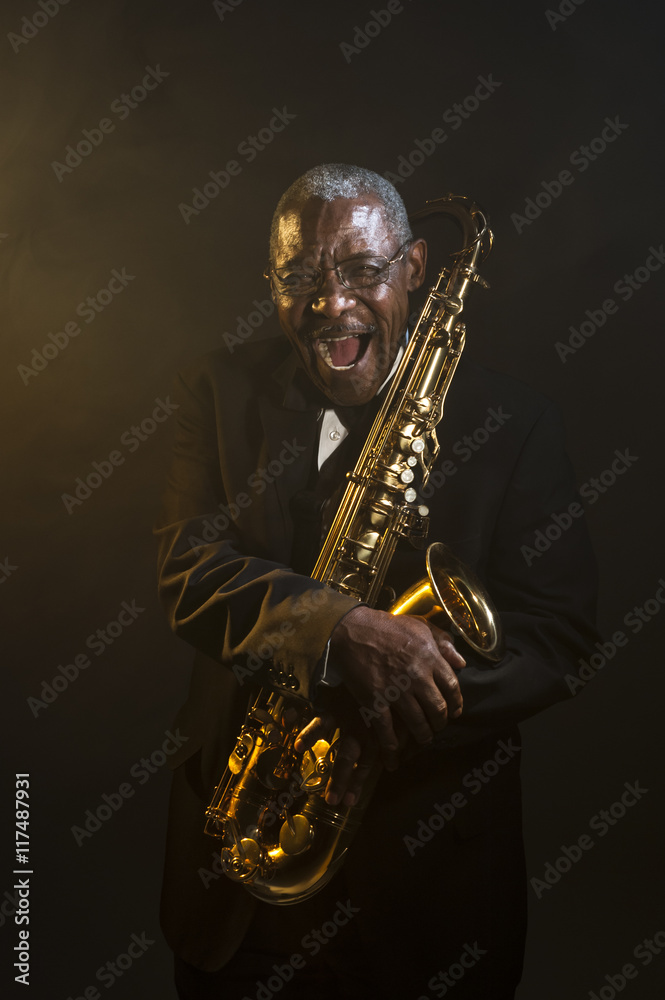 Naklejka premium African American Saxophonist Sax Jazz Music