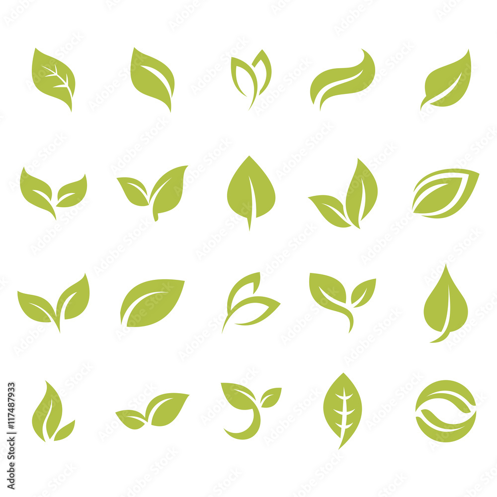 Collection of Simple Leaf Icon Package - obrazy, fototapety, plakaty 