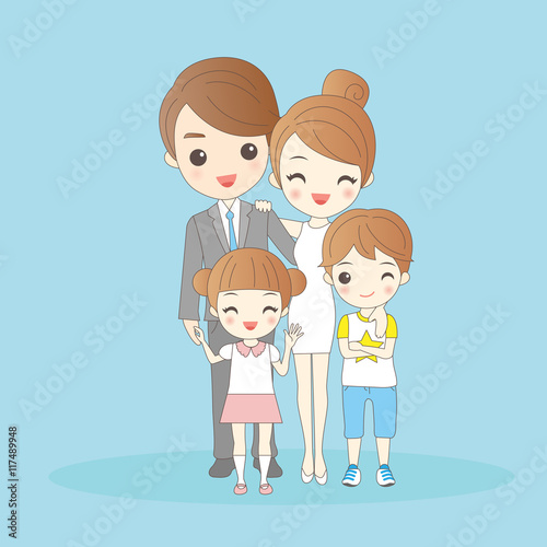  cartoon family is  smling happily