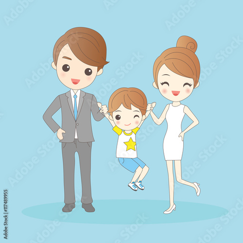  cartoon family is  smling happily