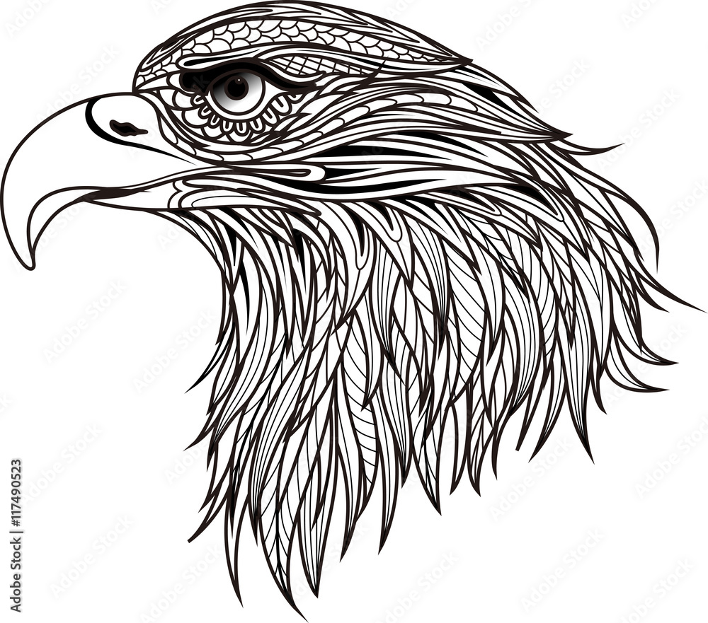 Eagle head zentangle stylized. Vector Hand Drawn sketch for tattoo design  or makhenda. Stock Illustration | Adobe Stock
