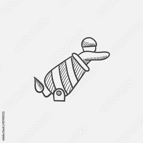 Circus man in cannon sketch icon.