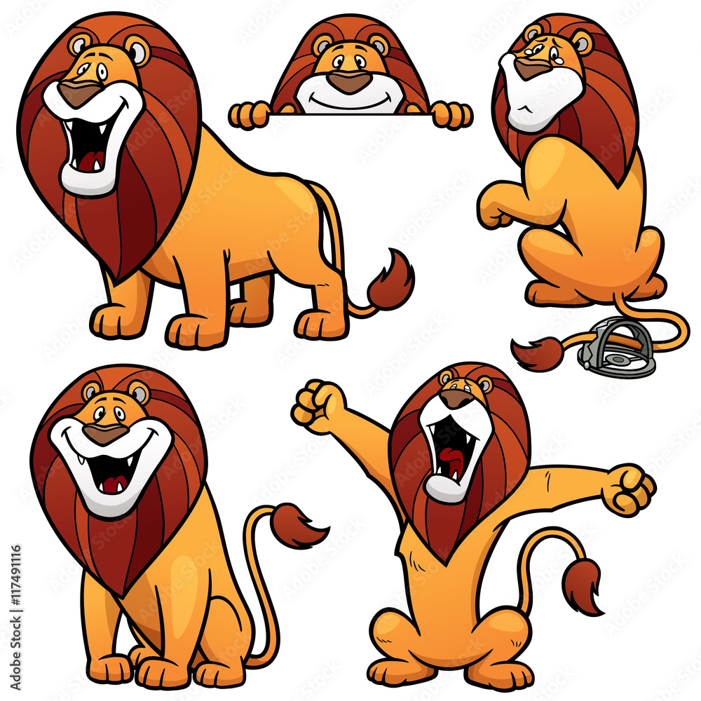 Obraz premium Vector illustration of Cartoon Lion Character Set