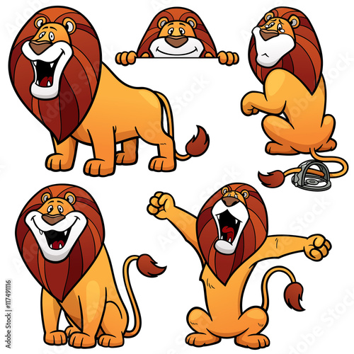 Fototapeta Naklejka Na Ścianę i Meble -  Vector illustration of Cartoon Lion Character Set