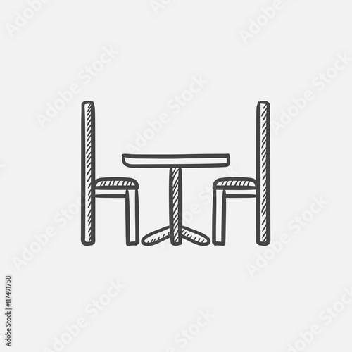 Table and chairs sketch icon.