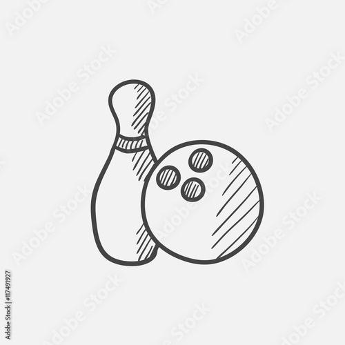 Bowling ball and skittle sketch icon.