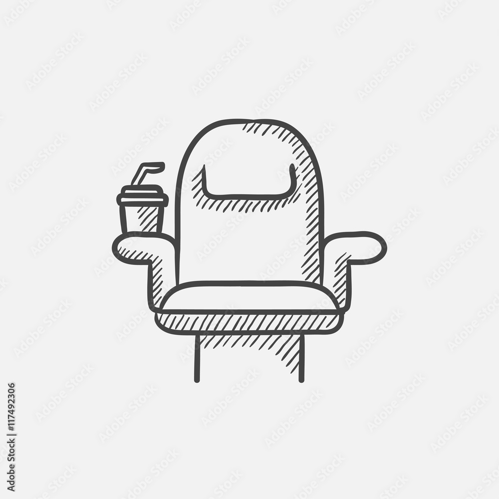 Cinema chair with disposable cup sketch icon. Cinema chair with disposable cup sketch icon.
