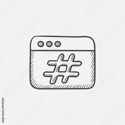 Browser window with hashtag sketch icon.