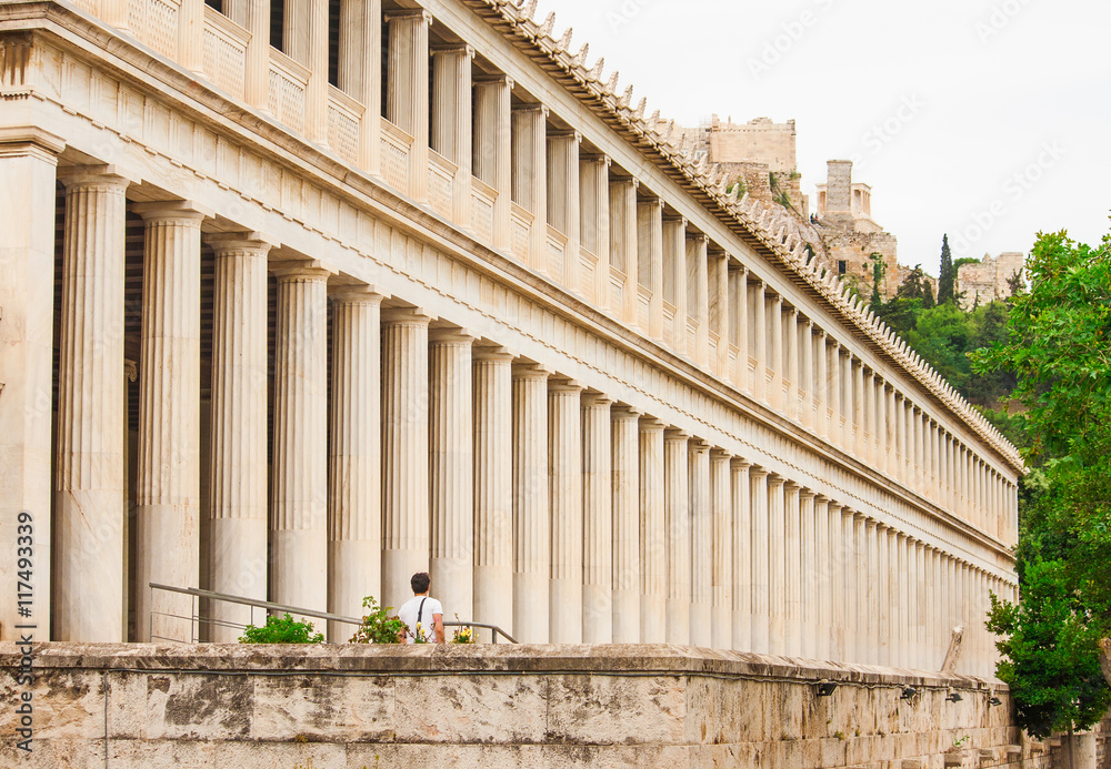 The colonnade of Stoa of Attalos in Ancient Agora of Athens, Greece. The colonnade of Stoa of Attalos in Ancient Agora of Athens, Greece.