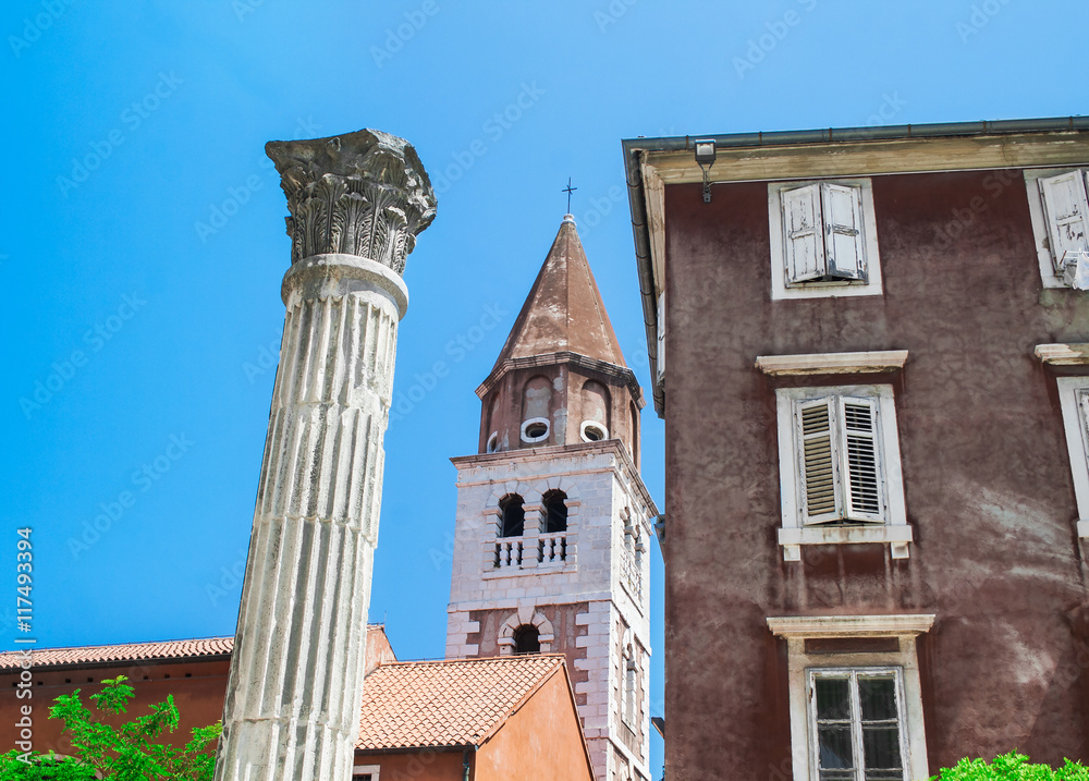 Fototapeta premium The change of time - three different buildings from three different eras in Zadar, Croatia.